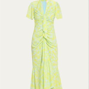 🛑SOLD🛑 CINQ A SEPT Peeta Graphic Ruched Floral-Print High-Low MIDI Dress Sz 2